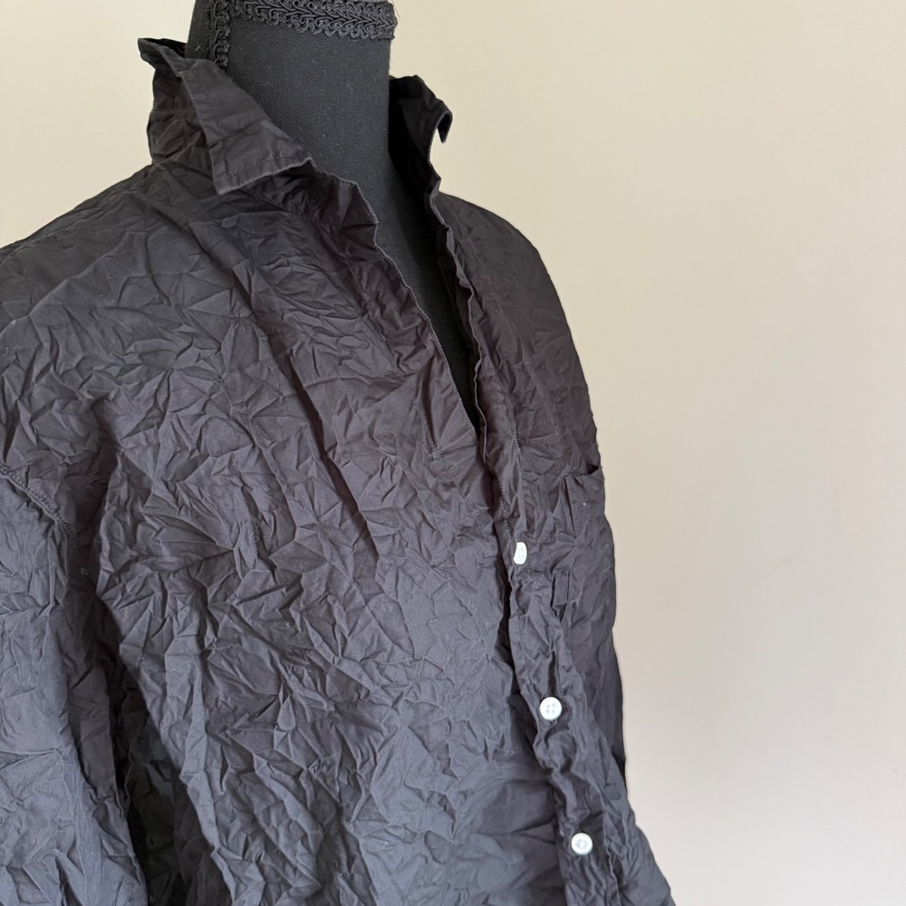 Frank & Eileen Joey Black Crinkle Cotton Button Down Shirt Made in Italy M - Picture 2 of 11